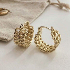18K Gold Two-Row Chain Link Hoop Earrings