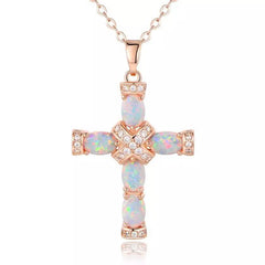 18K Rose Gold Plating & Fire Cross Pendant - Religious Jewelry