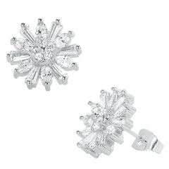 18K White Gold Plated Baguette Flower Stud Earring
