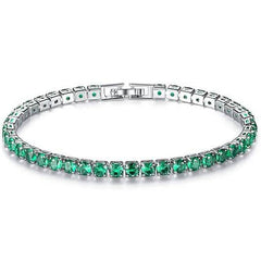 18K White Gold Round Cut Emerald Tennis Bracelet