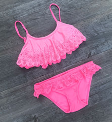 Openwork ruffled bikini girl