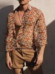 Retro geometrisch bedrucktes, transparentes Oversized-Hemd