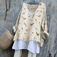 Chemise à col V et manches longues pour printemps-été, artistique, rétro et à coupe décontractée