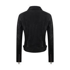 PU Women's Short Leather Oblique Pull Slim Motorcycle Clothing Washed Leather Jacket