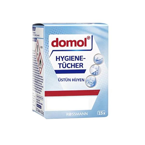Lingettes hygiéniques Domol, paquet de 15 - portables, testées dermatologiquement, nettoyage efficace des surfaces