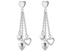 Long Dangling Heart Earrings in White Gold