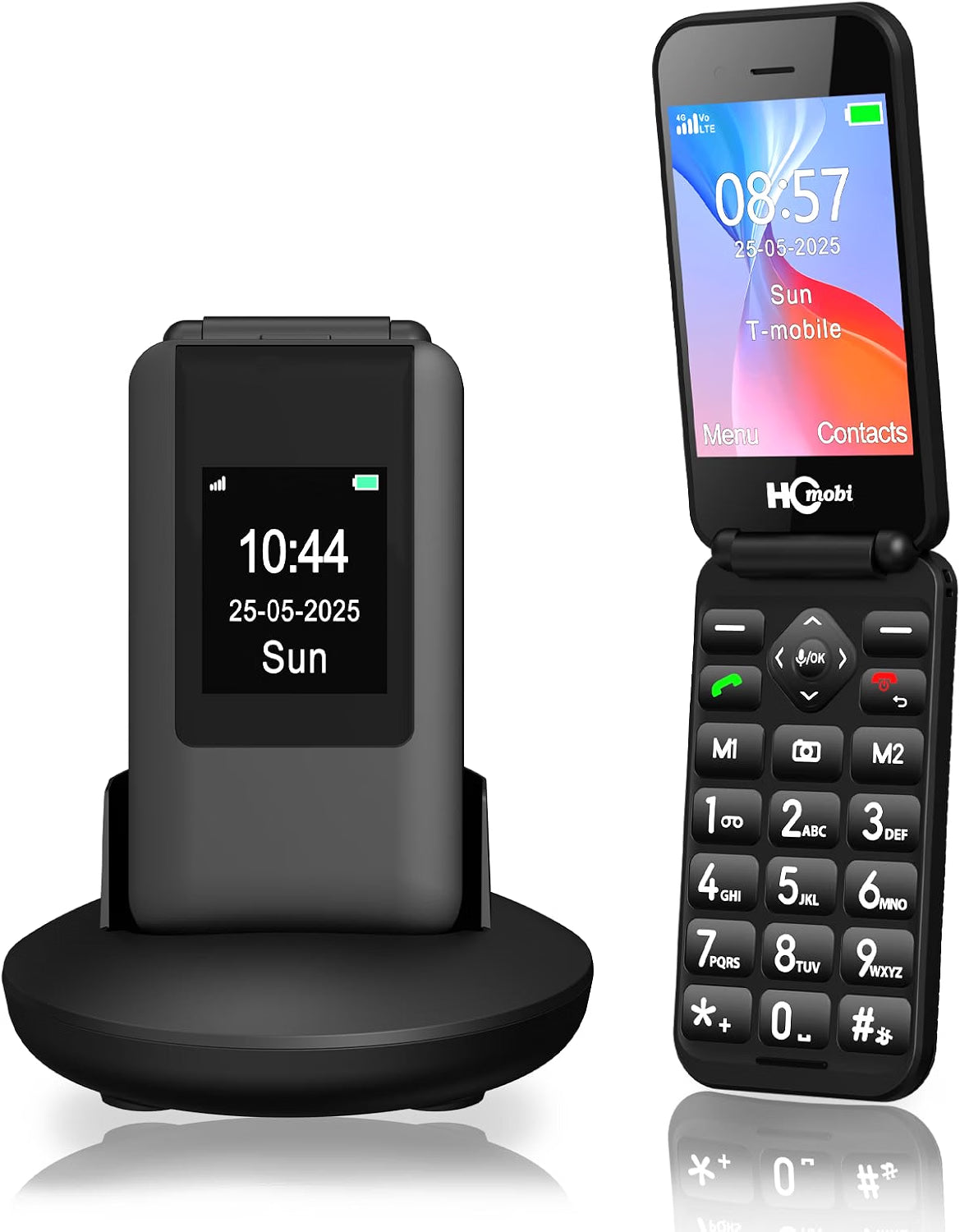 4G Flip Phone Unlocked for Seniors,Basic Flip Phone,Cell Phone for Seniors,2.8" +1.5 ''Screen,SOS Button,Speed Dial,Big Buttons,Bluetooth,Camera,FM Radio,1400mAh Battery.(Matte Black)