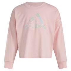 adidas Girls Little Long Sleeve Waist Crew Tee T-Shirt Pink with Multicolor