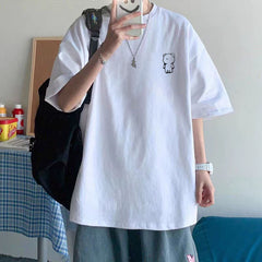 T-shirt en coton à manches courtes, grande taille, coupe ample, col rond, imprimé