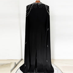 Beaded Lanyard Shawl Sleeve And Floor Long Dress