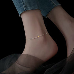 1pcs 999 Sterling Silver Mixed Bead Color Enamel Anklet, Bohemian Minimalist Style, For Summer Beach Daily Wear & Women Holiday Gifts