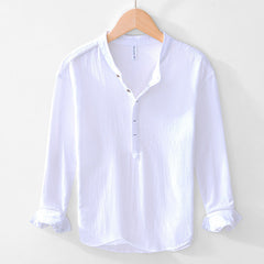 Chinese-style V-neck Pullover Cotton-linen Shirt