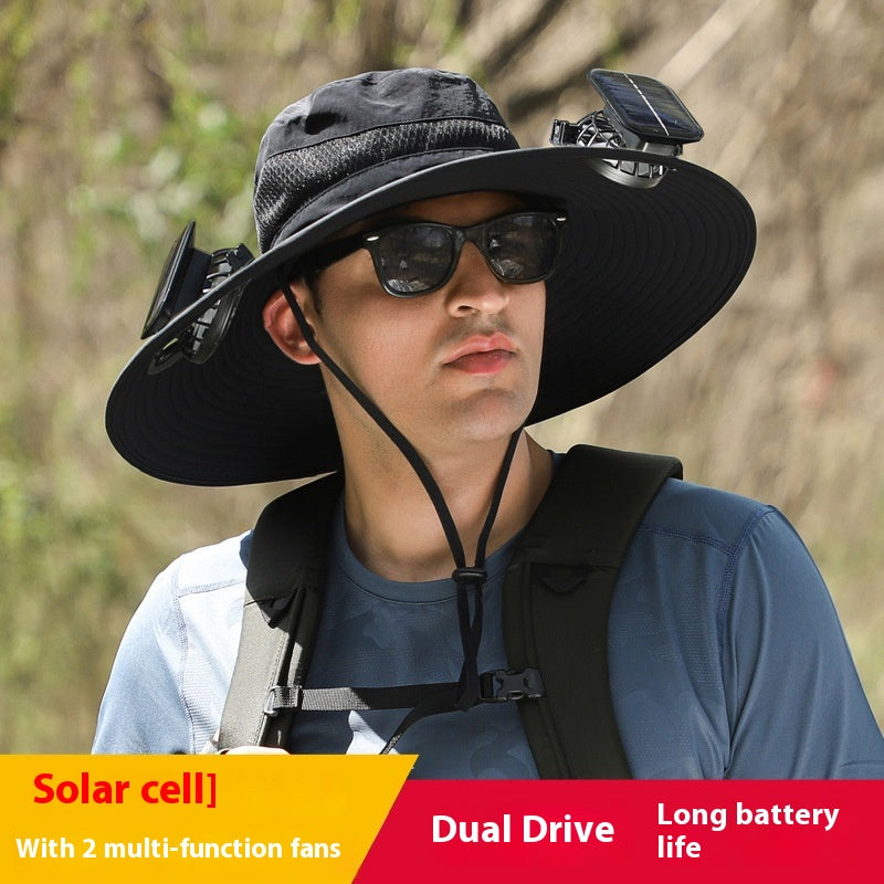 Chapeau coupe-vent et coupe-soleil avec ventilateur à batterie au lithium longue autonomie et recharge solaire