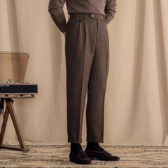 Mens Italian Herringbone Cropped Trousers