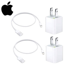 2 Pack Apple Original 5W USB Power Adapter and 2 Pack Apple OEM Lighting to USB Cable (3.3 ft)