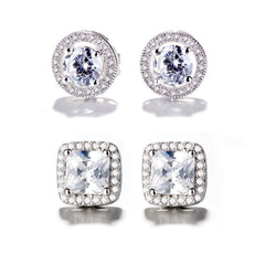 2-Pair: Swarovski Crystal and Sterling Silver Halo Studs