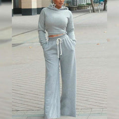 2-Piece: Drawstring Open Back Loose Trouser Legs Suit