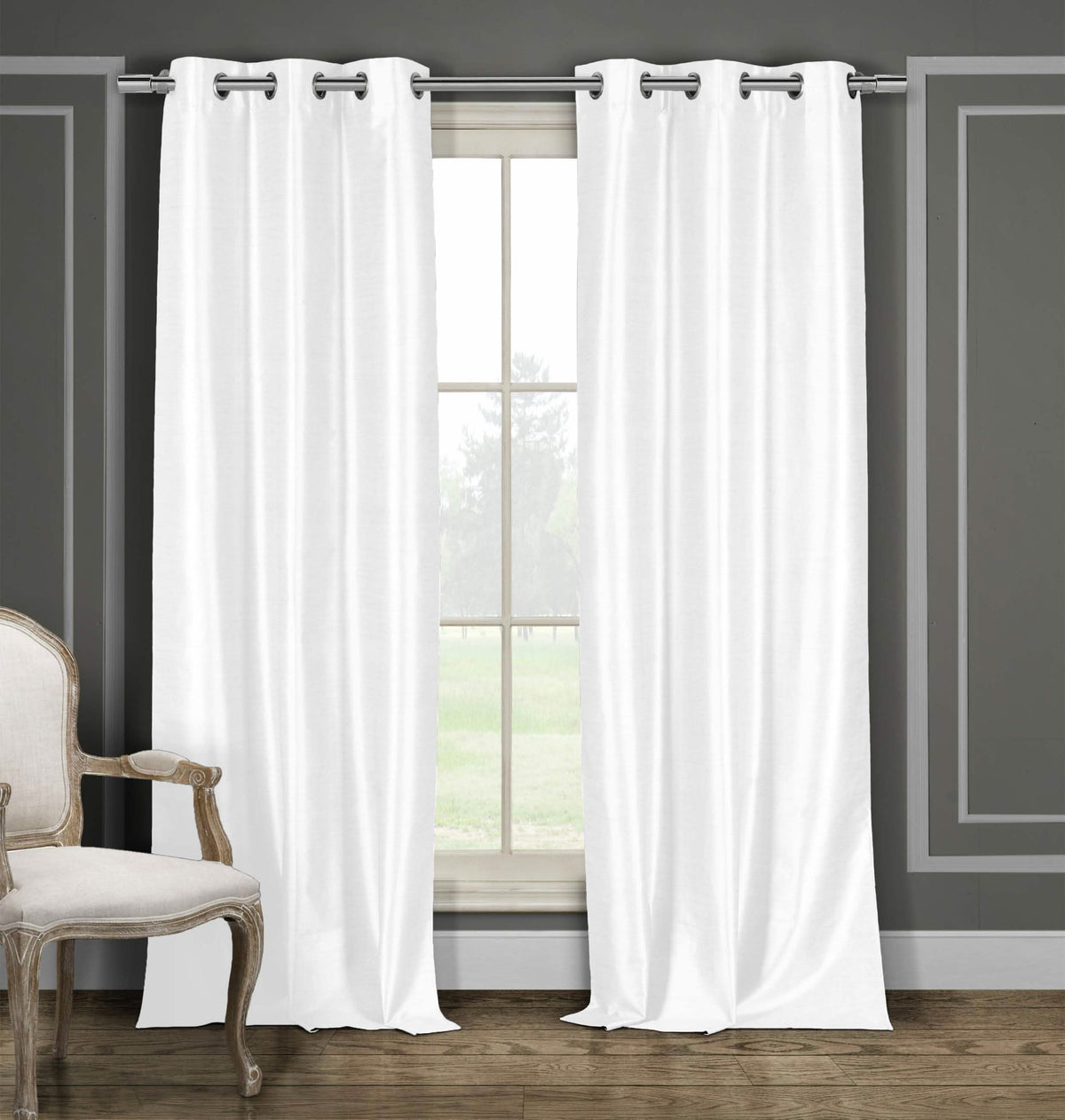 2-Piece Set: Blackout Faux Silk Foamback Room Darkening Grommet  Window Curtains Pair Panel