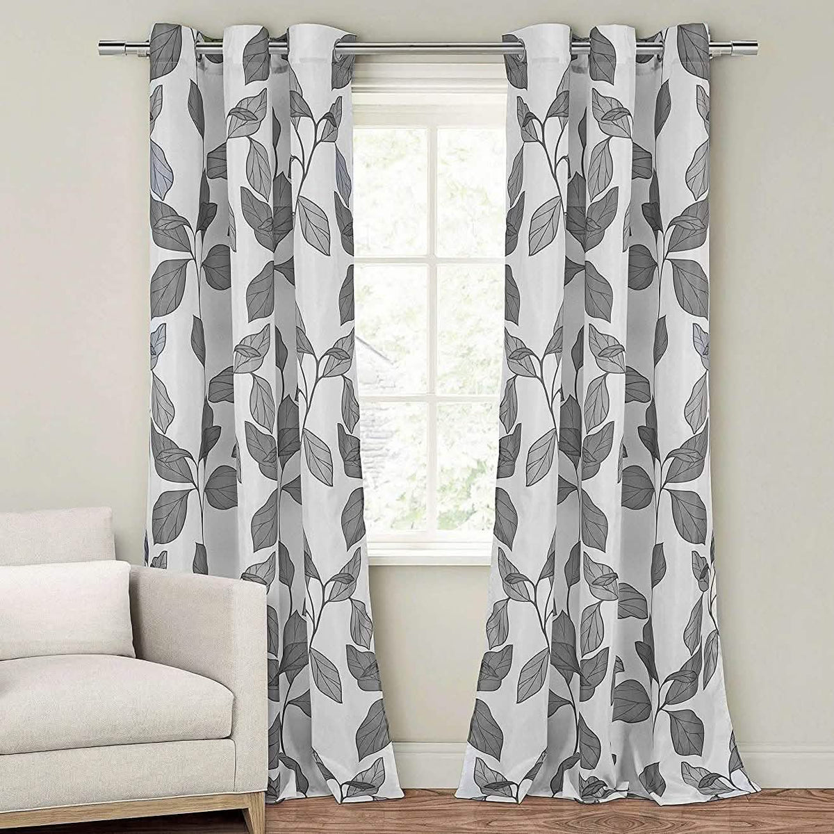 2-Piece Set: Floral Leaves Blackout Grommet Window Curtain Pair Panel