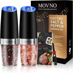 2-Piece Set: Gravity Electric Salt and Pepper Grinder Set, Battery Powered LED Light One Hand Automatic Operation