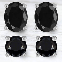 2-Piece Set: Sterling Silver Black Sapphire Studs