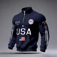 Sweat-shirt à demi-zip et capuche pour homme avec col montant
