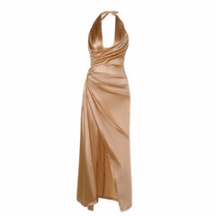 Damen Herbst Tief V Gerafftes Hals Party Cocktailkleid