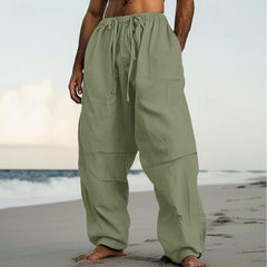 Pantalon de plage à jambes droites, de couleur unie, confortable et adapté au quotidien et au streetwear