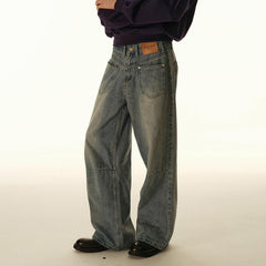 Jean décontracté pour homme, style américain vintage, délavé, à empiècements, réversible