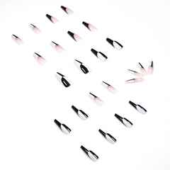 Simple Black And White Color Matching Long Nails Removable Nail Tip