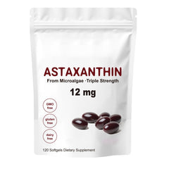 Astaxanthin 12mg Softgels - Triple Strength, From Microalgae, Antioxidant Support, Non-GMO, Gluten-Free & Dairy-Free, 120 Softgels