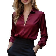 Chemise élégante minimaliste unie à col V et manches longues