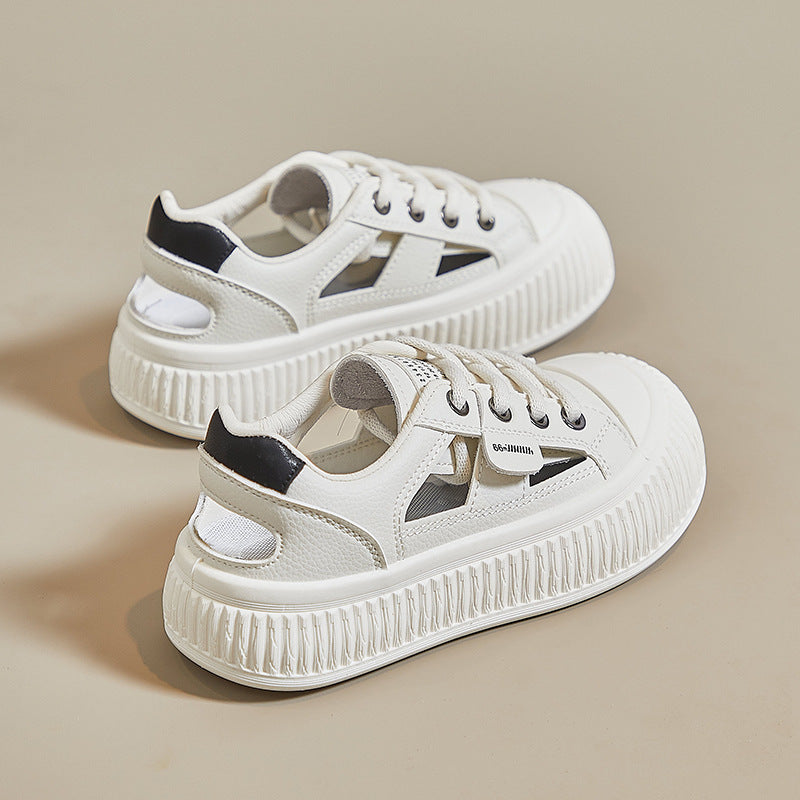 Nouvelles baskets décontractées respirantes pour femmes, ajourées, polyvalentes, blanches à semelle épaisse