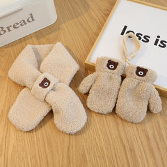 Conjunto de guantes infantiles de color liso con oso, estilo coreano, para otoño e invierno
