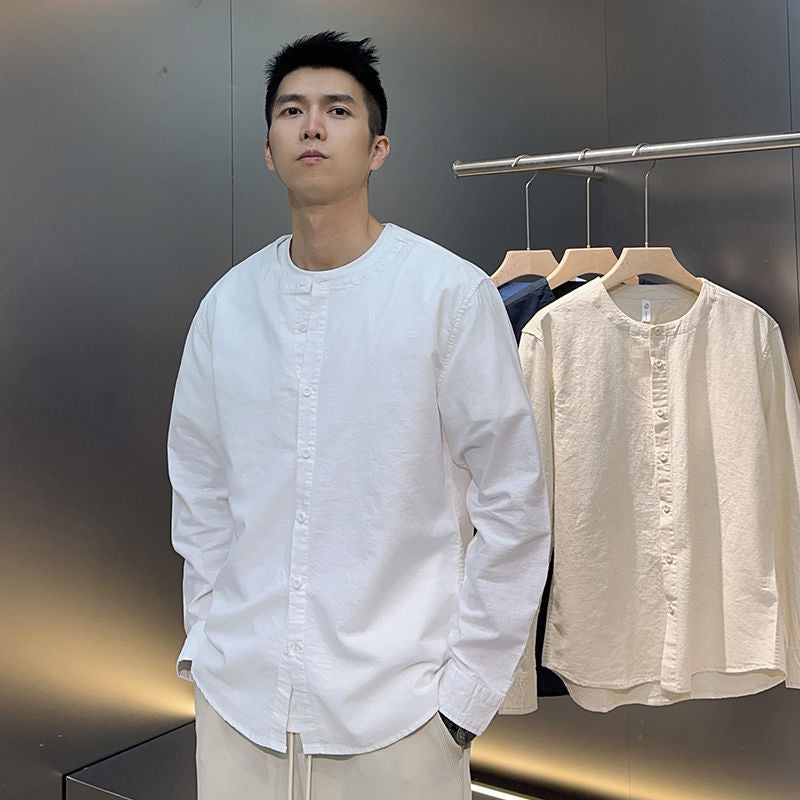 Chemise en lin vintage de style chinois à col mao