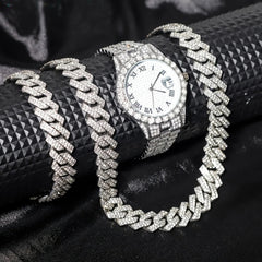 Hip-hop Watch Bracelet And Necklace Set