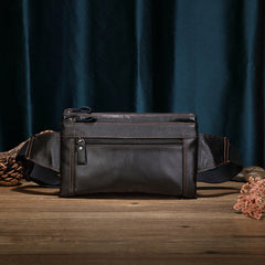 Men's Outdoor Work First Layer Cowhide Large Capacity Waterproof Waist Bag