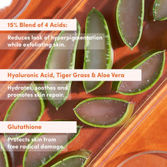 AHA skincare bundle with SPF featuring aloe vera and ingredients for exfoliating and hydrating skin in a vibrant display.