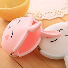 Porte-monnaie cartoon en silicone, modèle coréen, adorable lapin, couleurs bonbon, porte-clés et sac pour femme