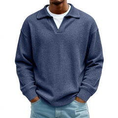 Waffle-Paneled Polo Shirt Mens Lapel Knitwear