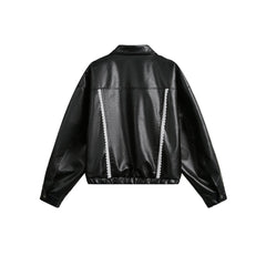 Women's Street Black Lace Love Number Embroidered Lapel Jacket