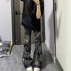 Pantalon amincissant de style américain au design vintage délavé avec fermetures éclair
