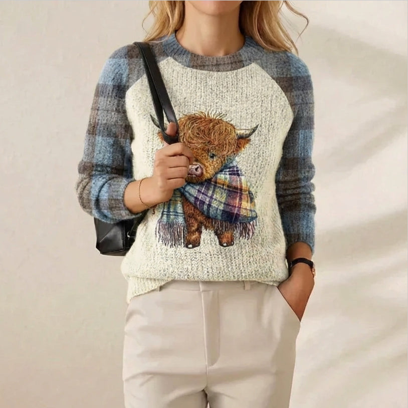 Anti-Pilling Strickpullover Mit Kleinem Bären-Print Für Damen