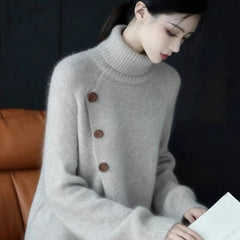Élégant et superbe pull gris à col roulé et manches longues