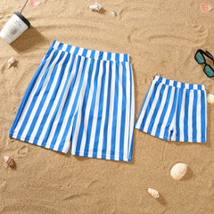 Maillot de bain parent-enfant à rayures bleues et blanches