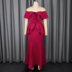 Strapless Ruffled Off-the-shoulder Dress Fishtail Dress