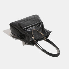 Preppy-style Oil-waxed Leather Quilted Chain Backpack For Women