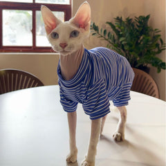 Sphynx Cat Summer Thin Breathable Striped Four Legged Shirt Clothes For Hairless Cats