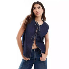 Chaleco vaquero de mujer sin mangas, de moda y con cordón