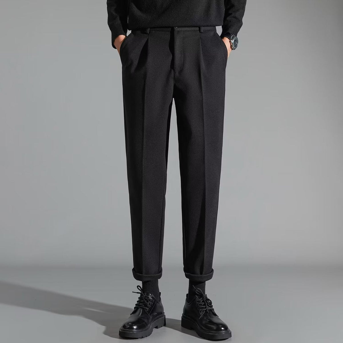 Pantalon décontracté élégant en laine pour hommes, coupe ajustée